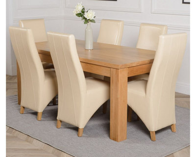 That's Furniture Dakota 182 X 92 Cm Chunky Oak Large Dining Table And 6 Chairs Dining Set With Lola Ivory Leather Chairs - image 1