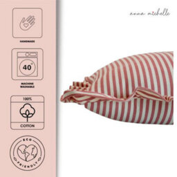 Anna Michelle Designs Striped Cotton Cushion Cover With Frill Rose Pink With Pad - thumbnail 2