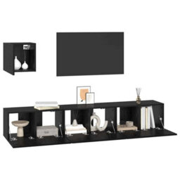 Berkfield Modern Tv Unit Set 4 Pcs Black Oak 60 X 30 X 30 Cm Engineered Wood - thumbnail 3