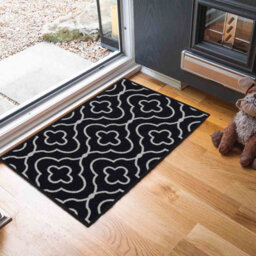 Machine Washable Quatrefoil Design Anti Slip Doormats Black 120X160 Cm - thumbnail 1