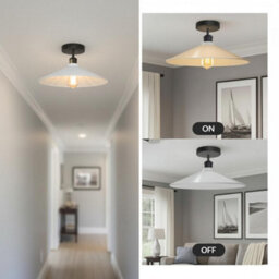 E27 Vintage White Semi Flush Mount Ceiling Light With 40Cm Flat Shade Easy Fit Metal Ceiling Lighting Fixtures For Kitchen - thumbnail 6
