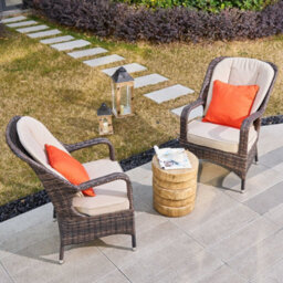 Abrihome 3-Piece Outdoor Garden Bistro Set, Brown Rattan Chairs With A Natural Concrete Side Table - thumbnail 8