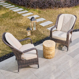 Abrihome 3-Piece Outdoor Garden Bistro Set, Brown Rattan Chairs With A Natural Concrete Side Table - thumbnail 9