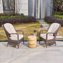 Abrihome 3-Piece Outdoor Garden Bistro Set, Brown Rattan Chairs With A Natural Concrete Side Table