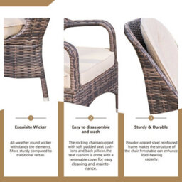 Abrihome 3-Piece Outdoor Garden Bistro Set, Brown Rattan Chairs With A Natural Concrete Side Table - thumbnail 4