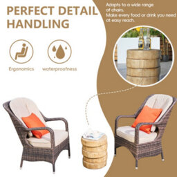 Abrihome 3-Piece Outdoor Garden Bistro Set, Brown Rattan Chairs With A Natural Concrete Side Table - thumbnail 5