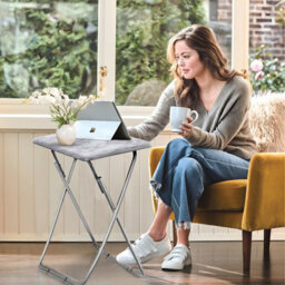 Huhote Small Folding Snack Table Small Spaces Side Table End Table Coffee Table Beside Table Sofa Table Outdoor Living Room White - thumbnail 7