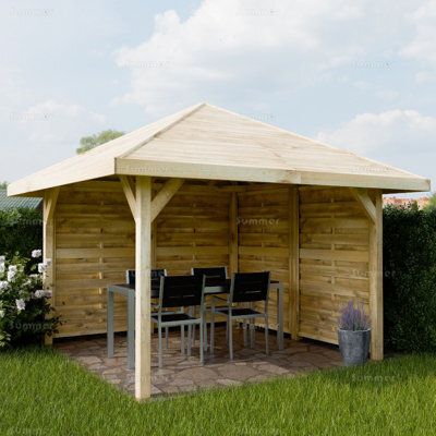 Hipped Wooden Gazebo, 9X9Ft (2.7X2.7M) - Pressure Treated, Fully Boarded Sides & Free Felt Shingles - image 1