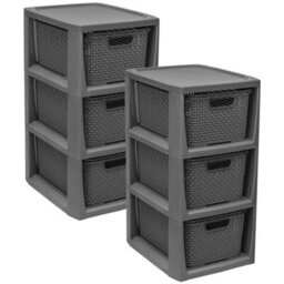 Storm Trading Group Grey 3 Drawer Stylish Rattan Effect Storage Tower Commode Baskets For Home & Office - thumbnail 3
