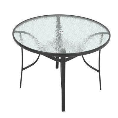 Breeins 105Cm Dia Round Outdoor Garden Coffee Table With Rippled Tempered Glass Top And Parasol Hole, Black - image 1