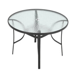 Breeins 105Cm Dia Round Outdoor Garden Coffee Table With Rippled Tempered Glass Top And Parasol Hole, Black