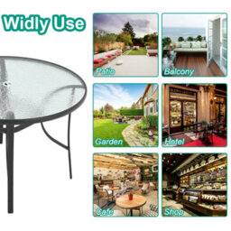 Breeins 105Cm Dia Round Outdoor Garden Coffee Table With Rippled Tempered Glass Top And Parasol Hole, Black - thumbnail 5