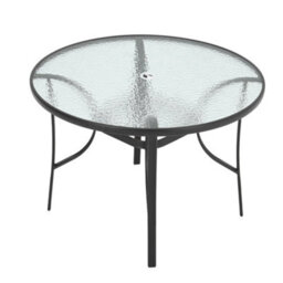 Breeins 105Cm Dia Round Outdoor Garden Coffee Table With Rippled Tempered Glass Top And Parasol Hole, Black - thumbnail 3