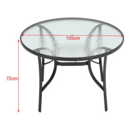 Breeins 105Cm Dia Round Outdoor Garden Coffee Table With Rippled Tempered Glass Top And Parasol Hole, Black - thumbnail 9