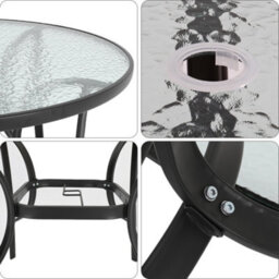 Breeins 105Cm Dia Round Outdoor Garden Coffee Table With Rippled Tempered Glass Top And Parasol Hole, Black - thumbnail 4