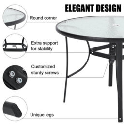 Breeins 105Cm Dia Round Outdoor Garden Coffee Table With Rippled Tempered Glass Top And Parasol Hole, Black - thumbnail 8