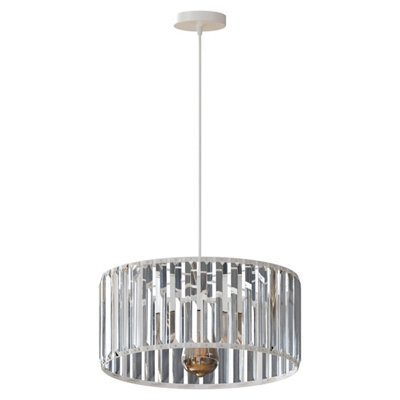 Ledsone Modern Crystal Glass Shade Mini Chandelier Pendant Light, Drum Shape E27 Ceiling Hanging Light White With Bulb,30Cm - image 1
