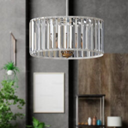 Ledsone Modern Crystal Glass Shade Mini Chandelier Pendant Light, Drum Shape E27 Ceiling Hanging Light White With Bulb,30Cm - thumbnail 6