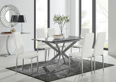 Furniturebox Uk Lira 100Cm Grey Metal Extending Dining Table & 6 White Milan Chrome Leg Chairs - image 1