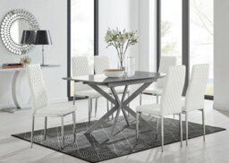 Furniturebox Uk Lira 100Cm Grey Metal Extending Dining Table & 6 White Milan Chrome Leg Chairs - thumbnail 1
