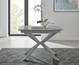 Furniturebox Uk Lira 100Cm Grey Metal Extending Dining Table & 6 White Milan Chrome Leg Chairs - thumbnail 6