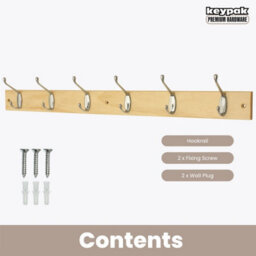 Keypak Coat Rack Wall Mounted Polished Chrome 6 Double Hooks - Solid Pine Rack 69Cm Clothes Hanger For Hallway, Bedroom, Bathroom - thumbnail 4