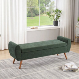 Green Storage Bench Ottoman Chenille Upholstered Entryway Bedroom - thumbnail 6