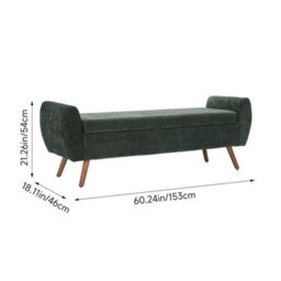 Green Storage Bench Ottoman Chenille Upholstered Entryway Bedroom - thumbnail 2