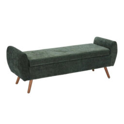 Green Storage Bench Ottoman Chenille Upholstered Entryway Bedroom - thumbnail 1