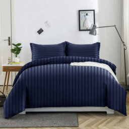 Ameha Stripe Duvet Set With Pillowcase Navy Single Size 135X200Cm Reversible Soft Microfiber & Anti Allergic - thumbnail 3
