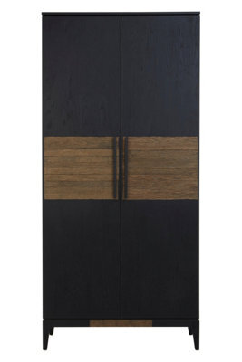 Orsina 2 Door Black Oak Storage Cabinet,wooden Sideboard With Doors,tall Display With Linear Pulls & 5 Shelves - image 1