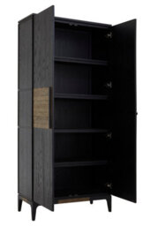 Orsina 2 Door Black Oak Storage Cabinet,wooden Sideboard With Doors,tall Display With Linear Pulls & 5 Shelves - thumbnail 4