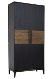 Orsina 2 Door Black Oak Storage Cabinet,wooden Sideboard With Doors,tall Display With Linear Pulls & 5 Shelves - thumbnail 3