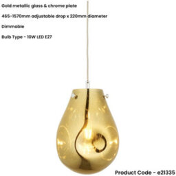 Loops Hanging Ceiling Pendant Light - Gold Metallic Glass & Chrome Plate - 10W Led E27 - thumbnail 2