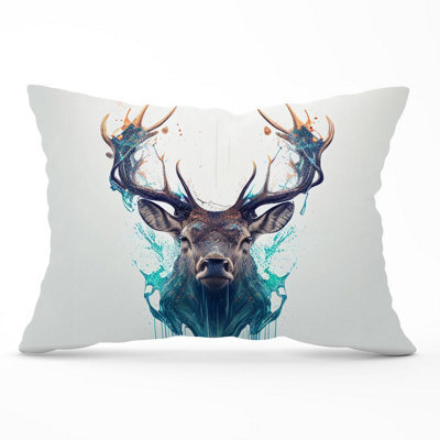 Warren Reed Designer Stag Face Splashart Cushions 33Cm X 48Cm