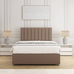 Bsspoke Aria Divan Bed Set In Mink Plush Velvet 24Inch Panel Headboard & 2 Drawers Same Side In Double King 3Ft 4Ft 6Ft - thumbnail 3