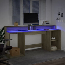 Walplus Desk With Led Lights Sonoma Oak 200X55X91 Cm Engineered Wood - thumbnail 5