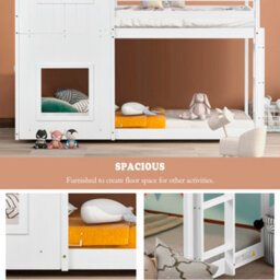 3Ft Treehouse Bunk Bed 90X190Cm, Single Bed,cabin Bed Frame, Mid-Sleeper With Treehouse Canopy & Ladder (White) - thumbnail 3