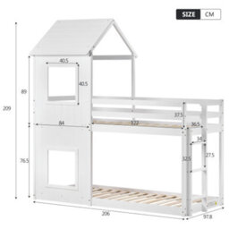 3Ft Treehouse Bunk Bed 90X190Cm, Single Bed,cabin Bed Frame, Mid-Sleeper With Treehouse Canopy & Ladder (White) - thumbnail 2
