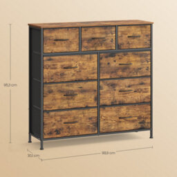 Songmics Drawer Storage Unit, Chest Of Drawers For Bedroom, Closet, 9 Fabric Drawers, Rustic Brown And Black - thumbnail 3