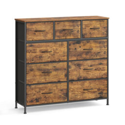 Songmics Drawer Storage Unit, Chest Of Drawers For Bedroom, Closet, 9 Fabric Drawers, Rustic Brown And Black - thumbnail 2