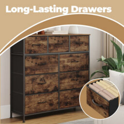 Songmics Drawer Storage Unit, Chest Of Drawers For Bedroom, Closet, 9 Fabric Drawers, Rustic Brown And Black - thumbnail 7