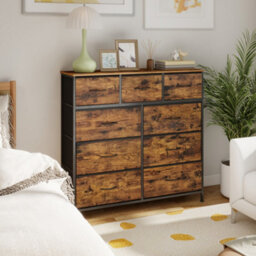 Songmics Drawer Storage Unit, Chest Of Drawers For Bedroom, Closet, 9 Fabric Drawers, Rustic Brown And Black - thumbnail 4