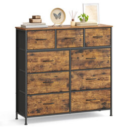 Songmics Drawer Storage Unit, Chest Of Drawers For Bedroom, Closet, 9 Fabric Drawers, Rustic Brown And Black - thumbnail 1