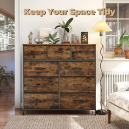 Songmics Drawer Storage Unit, Chest Of Drawers For Bedroom, Closet, 9 Fabric Drawers, Rustic Brown And Black - thumbnail 6