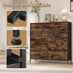 Songmics Drawer Storage Unit, Chest Of Drawers For Bedroom, Closet, 9 Fabric Drawers, Rustic Brown And Black - thumbnail 5