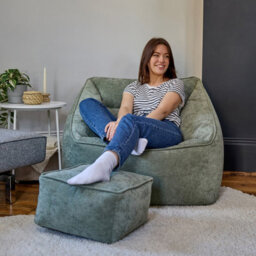 icon Natalia Chenille Adults Bean Bag Armchair And Pouffe, Ready Filled Large Beanbag And Footstool Sage Green - thumbnail 2