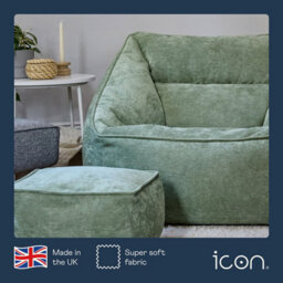 icon Natalia Chenille Adults Bean Bag Armchair And Pouffe, Ready Filled Large Beanbag And Footstool Sage Green - thumbnail 4