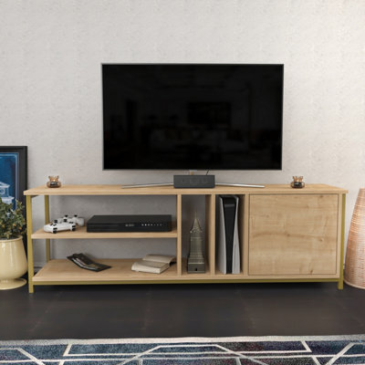 Decorotika Oneida Tv Stand Tv Unit For Tv's Up To 72 Inch Gold And Oak - image 1