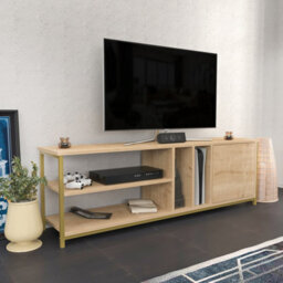 Decorotika Oneida Tv Stand Tv Unit For Tv's Up To 72 Inch Gold And Oak - thumbnail 2